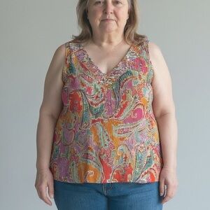 Dressbarn Multicolor Paisley Embellished Top